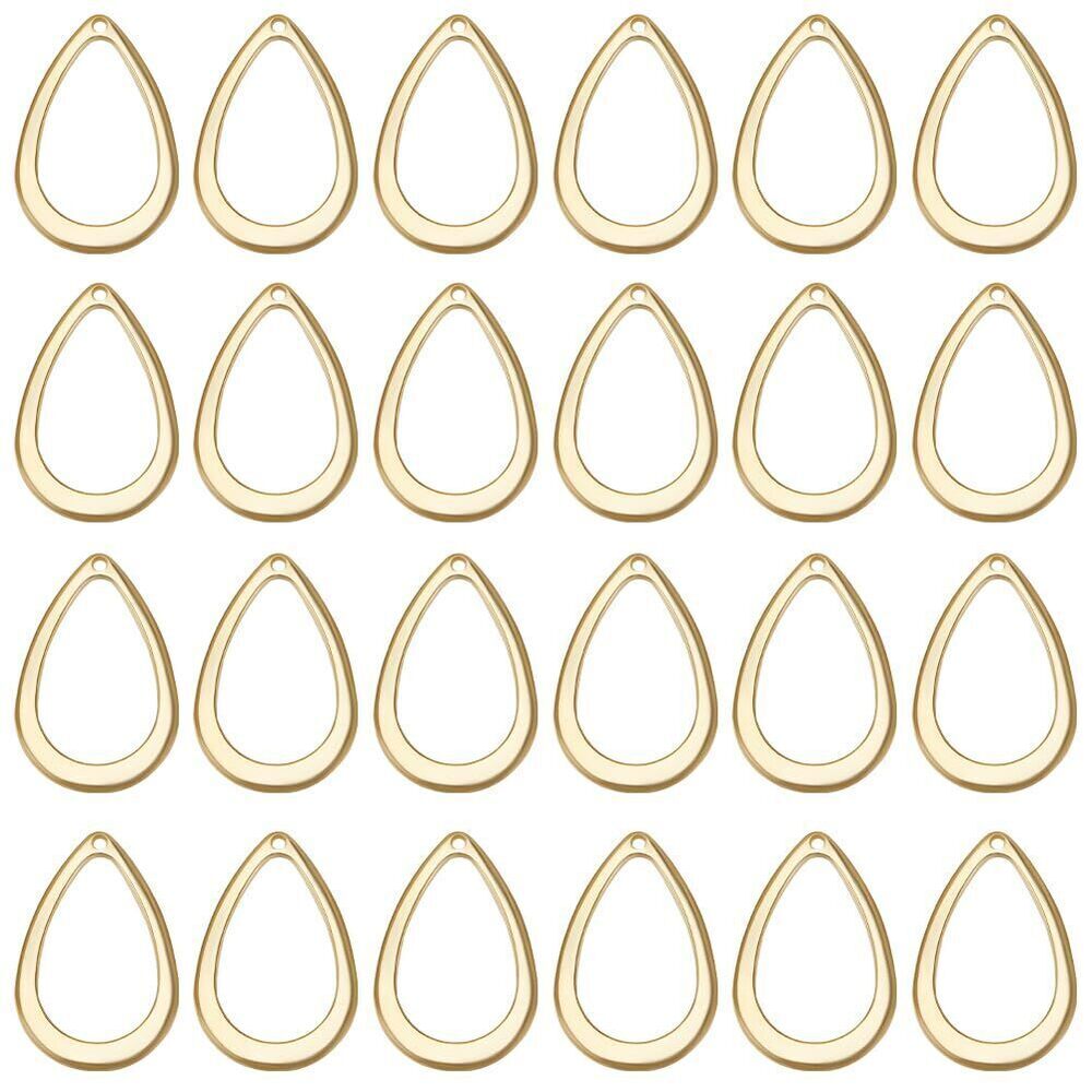 7381 1 Box 100PCS Teardrop Charms 24K Gold & Sterling Plated Golden Hollow
